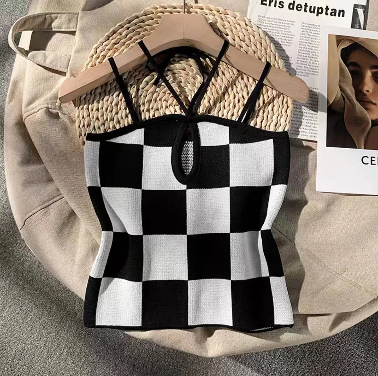 

2022 summer fashion design big girls plaid vest toddler kids black brown tops casual outfits N8807026