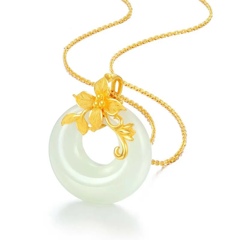 

Hetian White Chalcedony Necklace Pendant Gold Inlaid Jade Jewelry Gold Plated Gold Pendant Mother's Day Gift, As pics