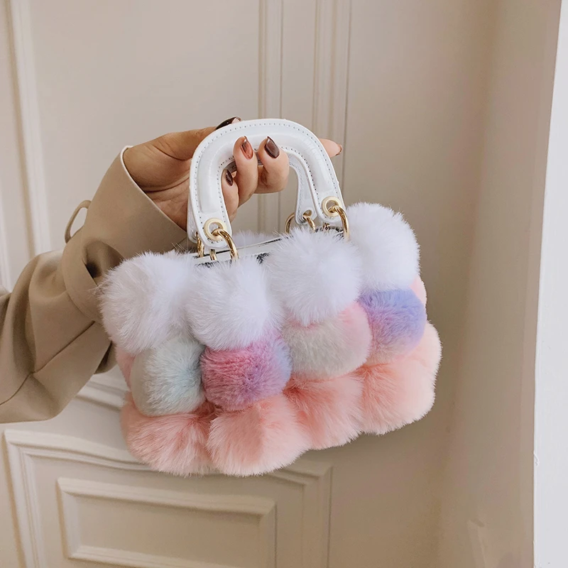 

2021 Cute Fur Handbag Shoulder Crossbody Bags Large Capacity Winter Handbags For Women Luxury