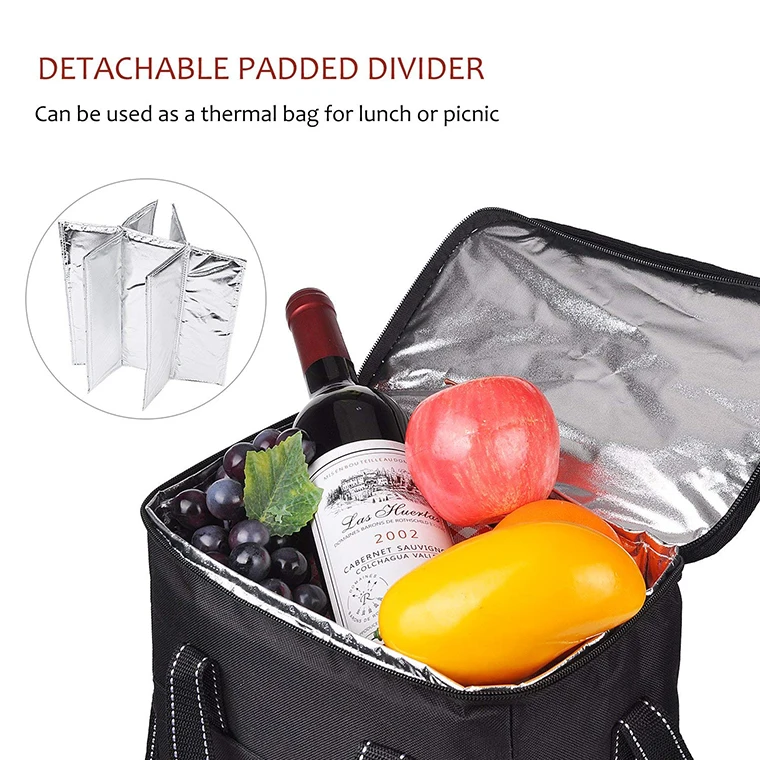 Osgoodway BSCI OEM Design 6 Pack Wine Bottle Cooler Bag Insulated Portable Tote Picnic Cooler Bag