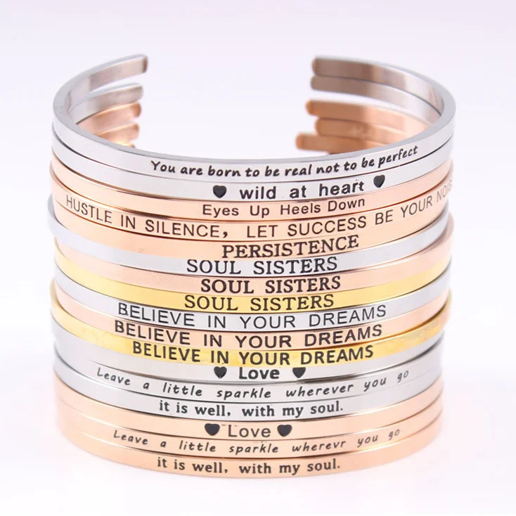 

Free sample Fashion Custom Engraved 316 Stainless Steel Slim Cuff Bracelet For Women, Customized color