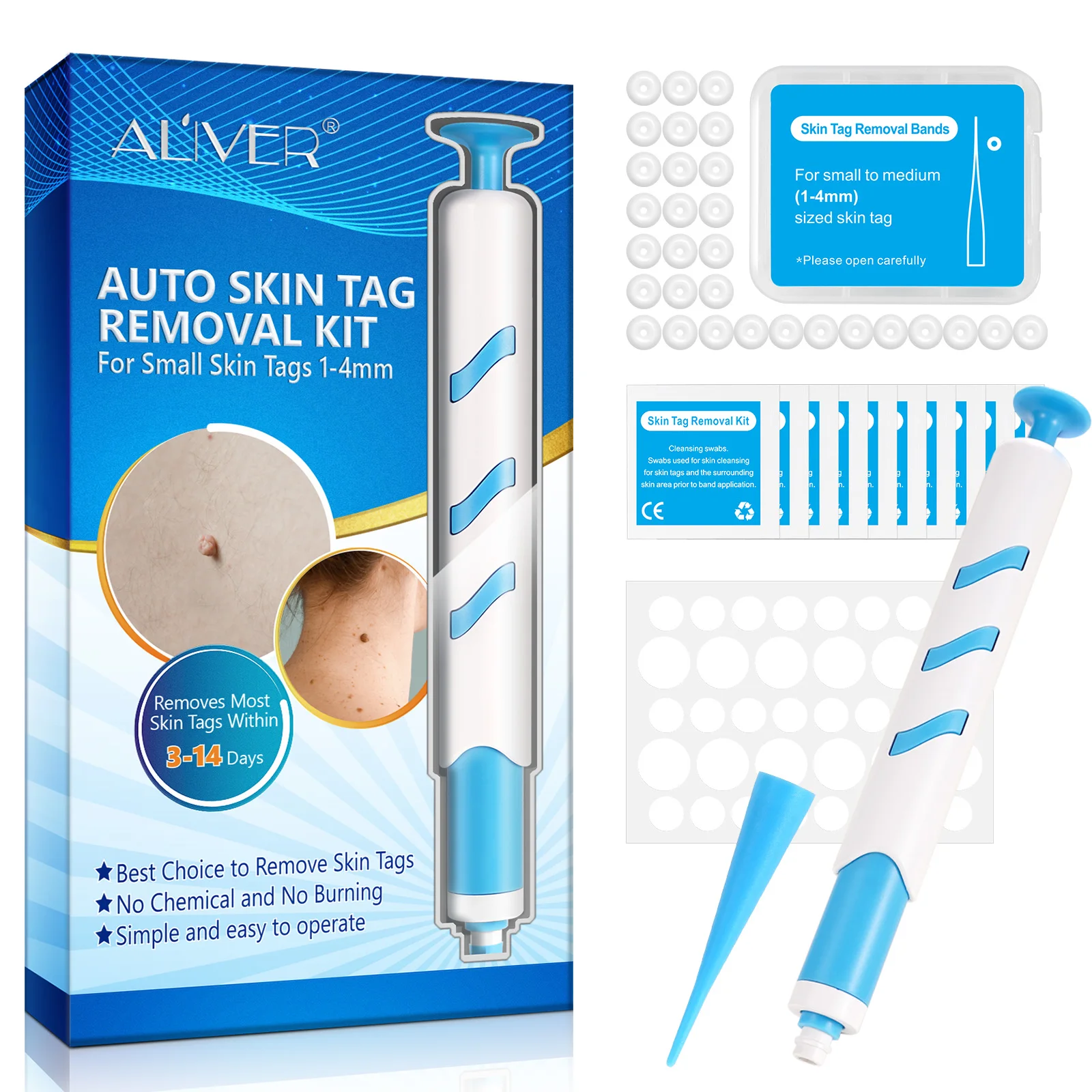 

ALIVER Best Sell Auto Skin Tag Removal Kit Safe Tools with Micro to Large Repair Treatment Smooth Skin Warts Remover Pen