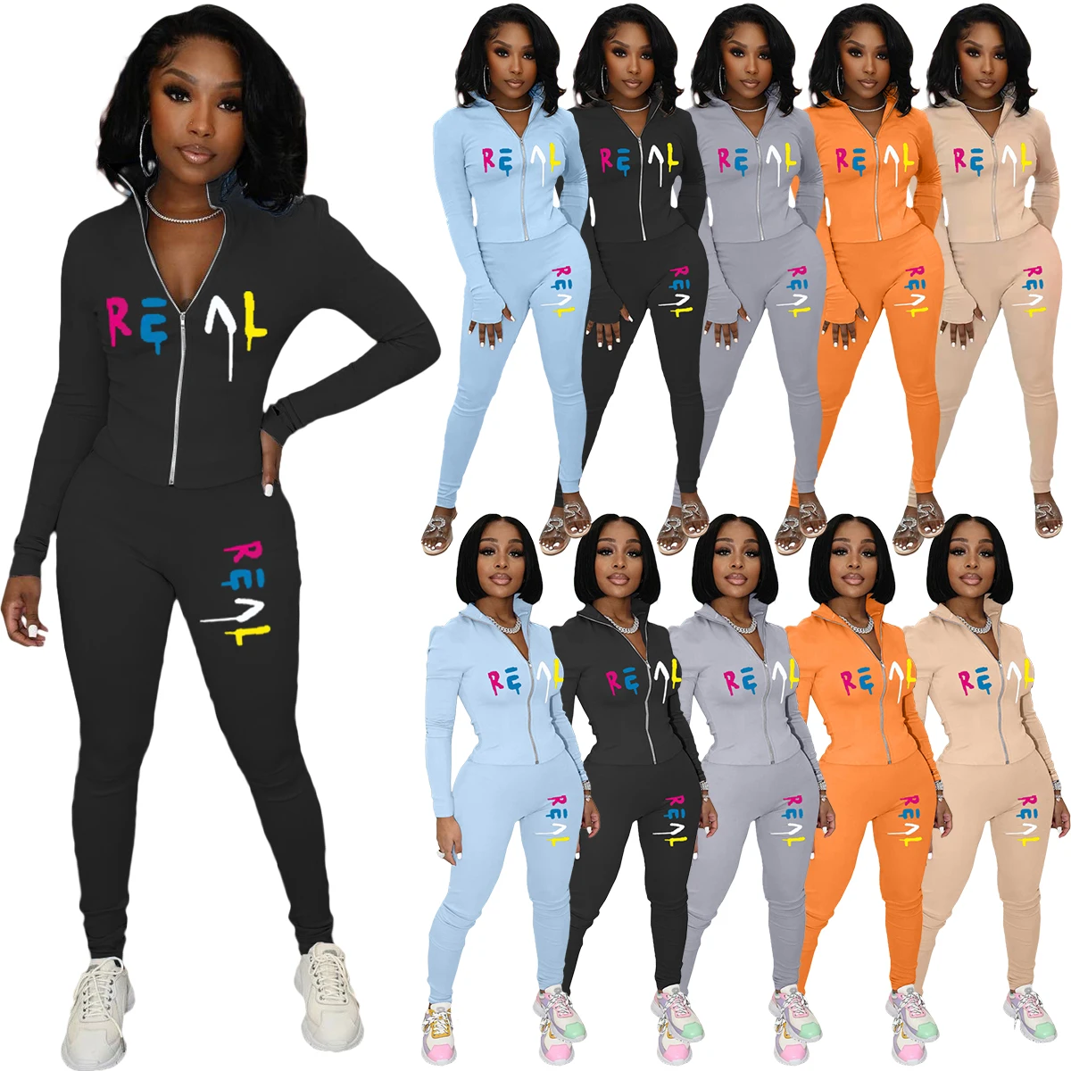 

New 2022 Women Jogging Suits Wholesale Long Sleeve Zip Up Jacket Sweatpants Track Suit 2 Piece Set Lady Sweatsuits Two Piece Set