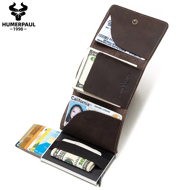 

HUMERPAUL 2020 New slim Customized Wholesale RFID wallet Aluminium Pop Up Wallet Metal Credit Card Holder, Black/coffee/customized