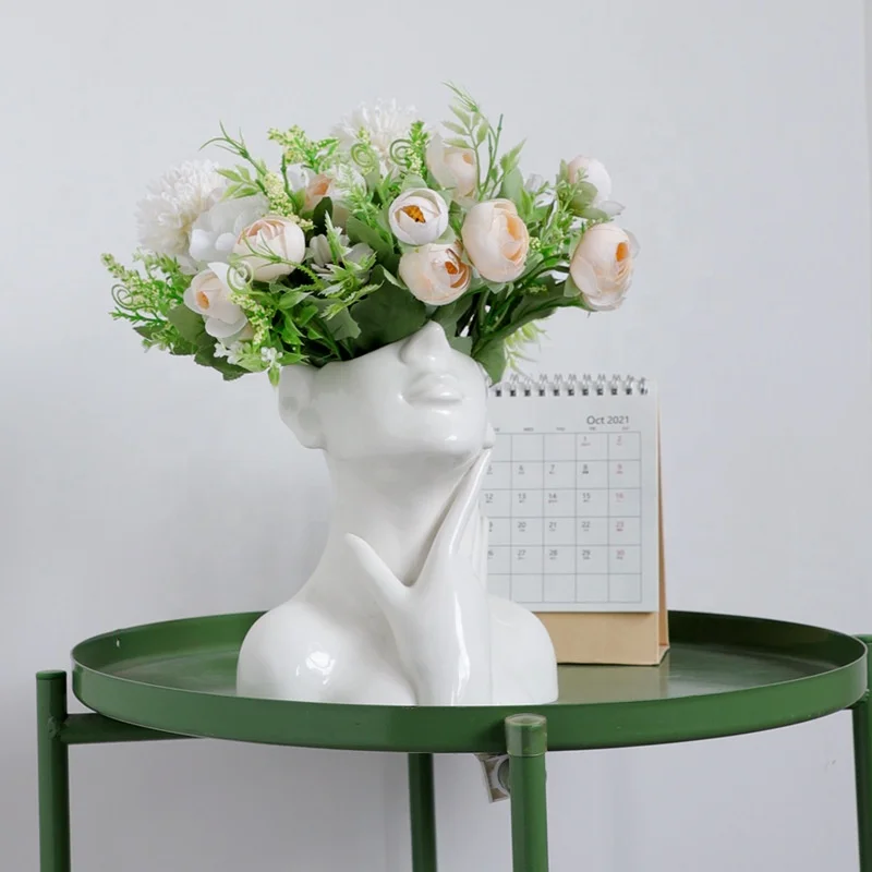 

modern Nordic style Creative Portrait vase Human head Decorative ornaments Vase Home decoration accessories, As picture