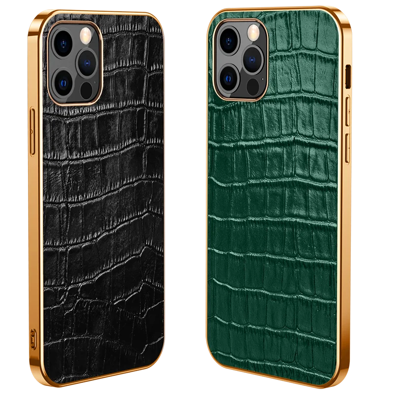 

FREE sample electroplate edge crocodile leather pattern back cover case for iPhone 12 pro Mobile Phone accessory, Black ,green ,red, blue