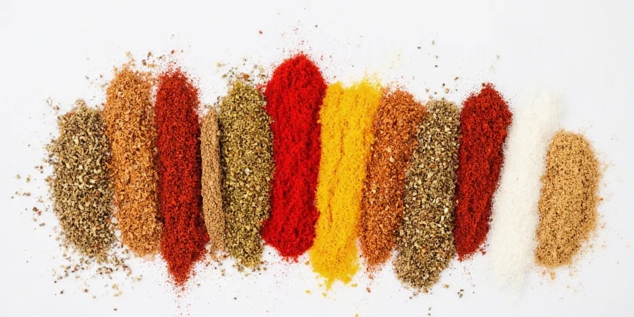 Collection of essential spices in glass jars