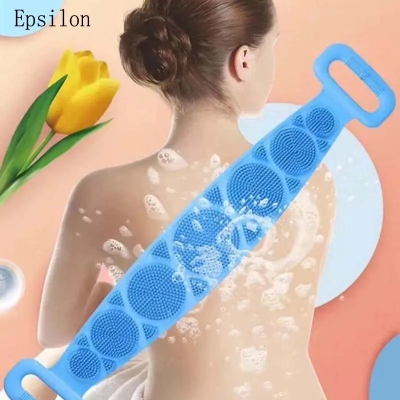 

Epsilon Body Wash Scrubber Belt Double Side strong back rub mud rub ash Shower Exfoliating Belt Removes silicone bath towel, Sky blue;pink;purple;green