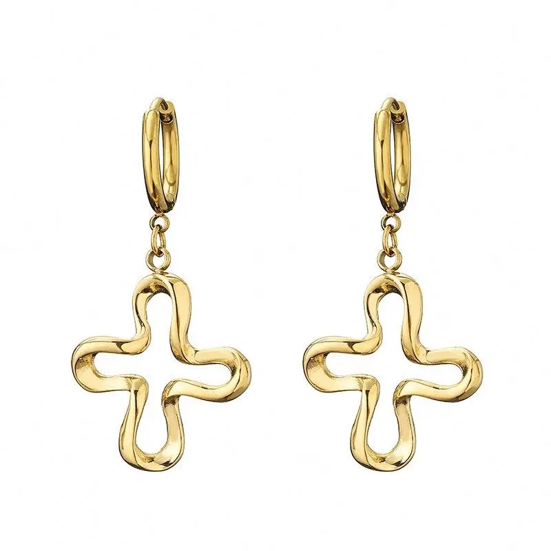 

Minimalist Female Petal Shaped Cross Gold Plated Stainless Steel Pendant Earrings, Golden