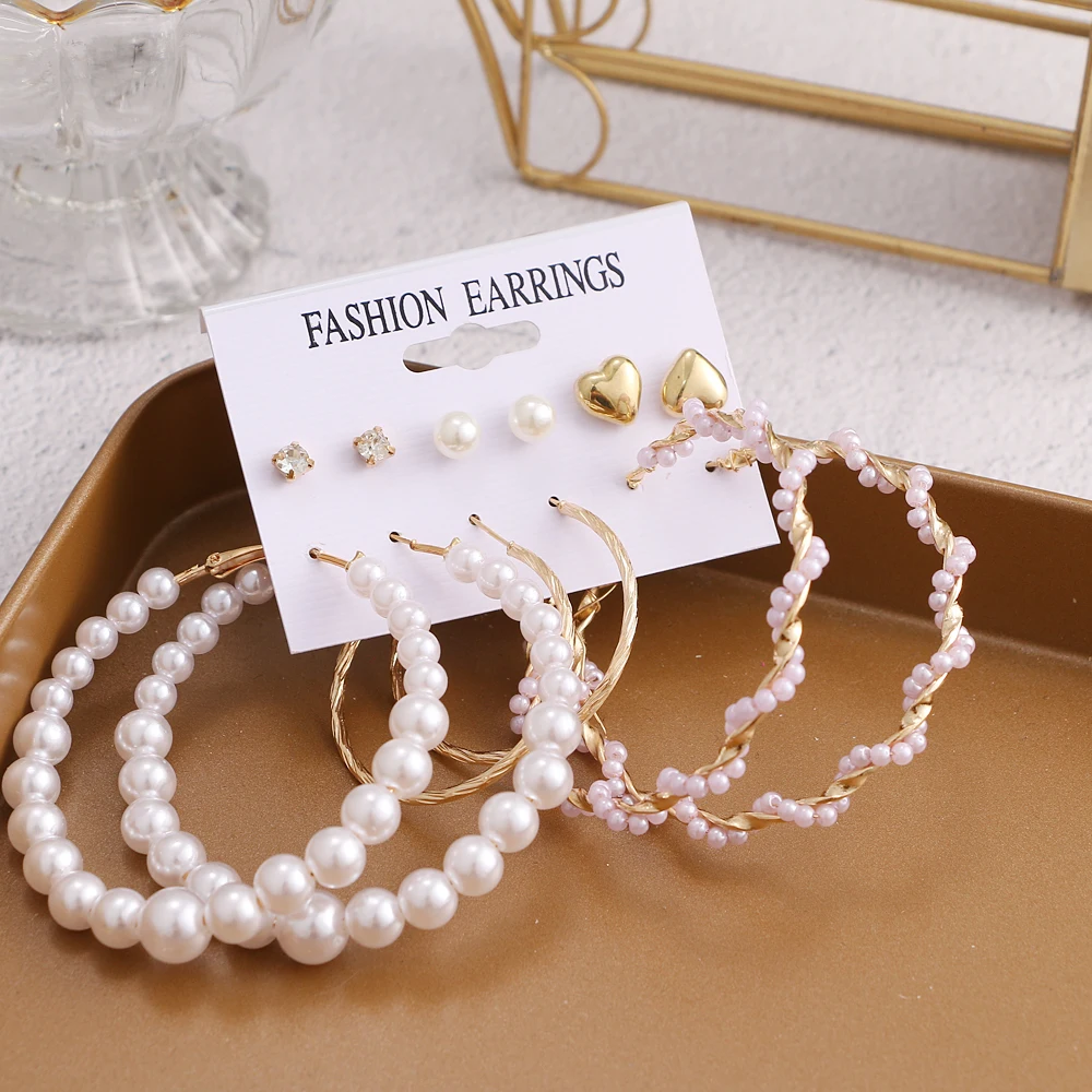 

VKME Acrylic Pearl Stud Earrings Mixed Designs Crystal Pearl Hoop Earrings Set for Women Fashion Jewelry