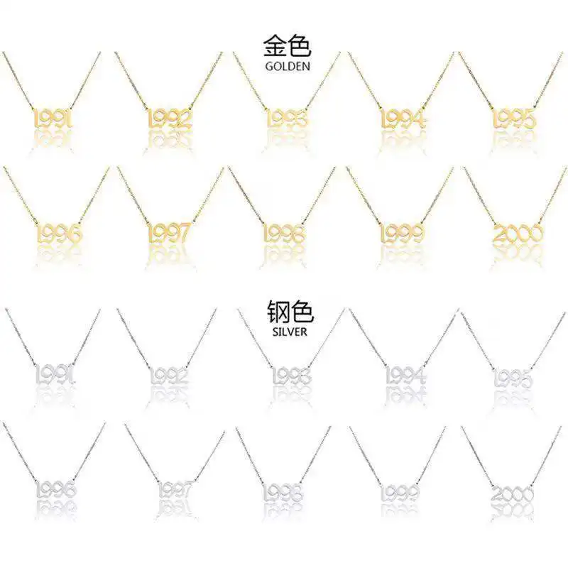 

Stainless Steel Women Accessories 18K Gold Plated Arabic Number Choker Necklaces Stainless Steel Birth Year Initial Necklace, Picture color