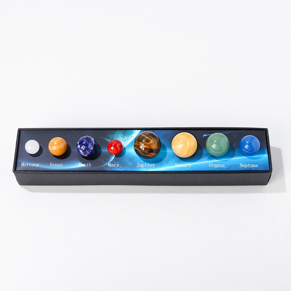 

Natural gem solar system eight planets crystal ball ore specimen home decoration set for gift