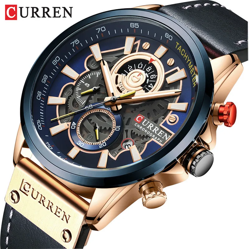 

Curren 8380 Brand Men Military Wristwatch Leather Chronograph Date Male Clock Waterproof Sports Top Luxury Men Quartz Watches
