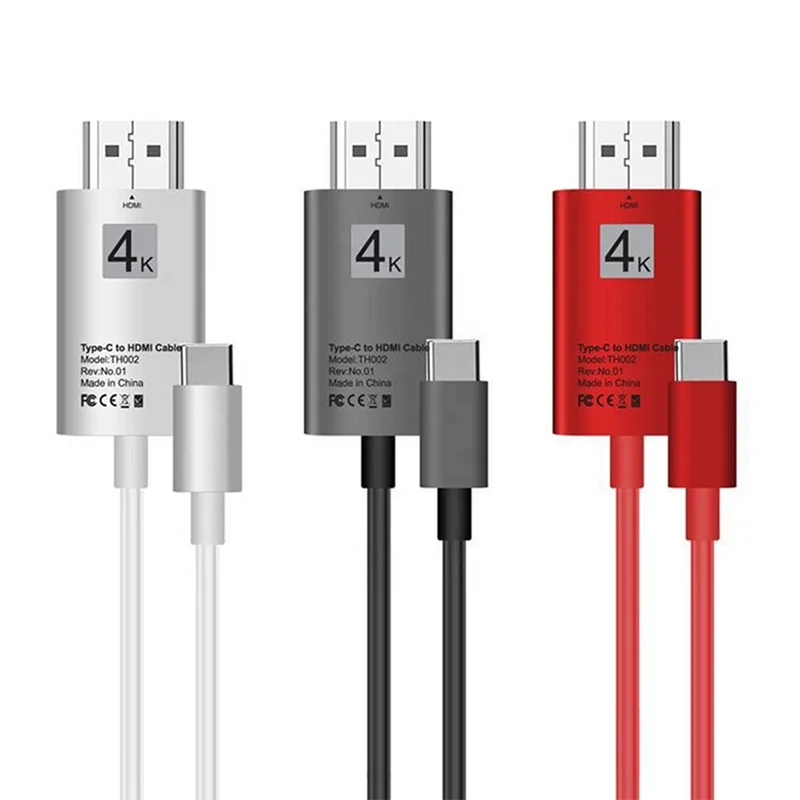 

USB 31 Type C USB-C USB C To HDMI Male Cord Cable Adapter 4K 6FT For Mobile Phone, Gray/silver/red