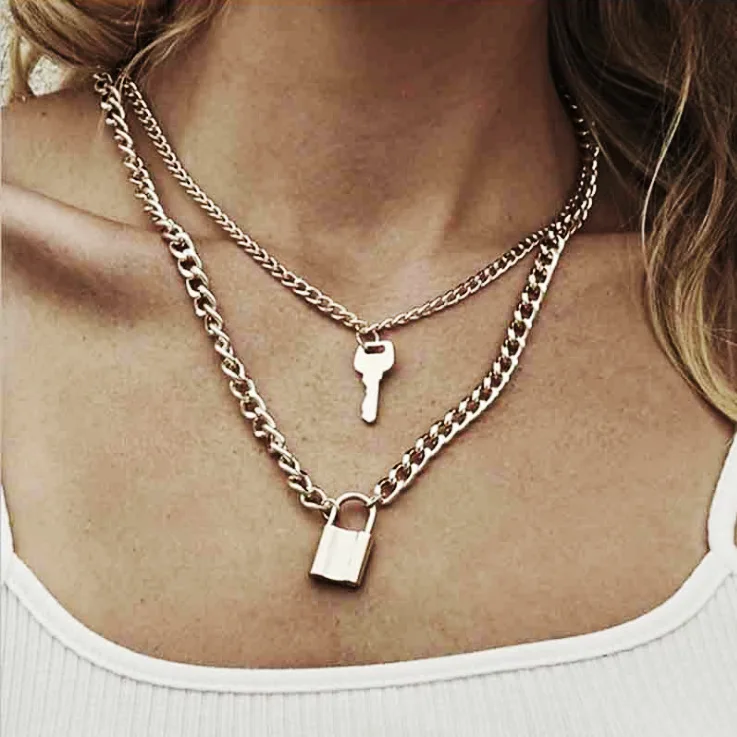 

fashion gold lock and key necklace meaning women wholesale N209234, Picture shows