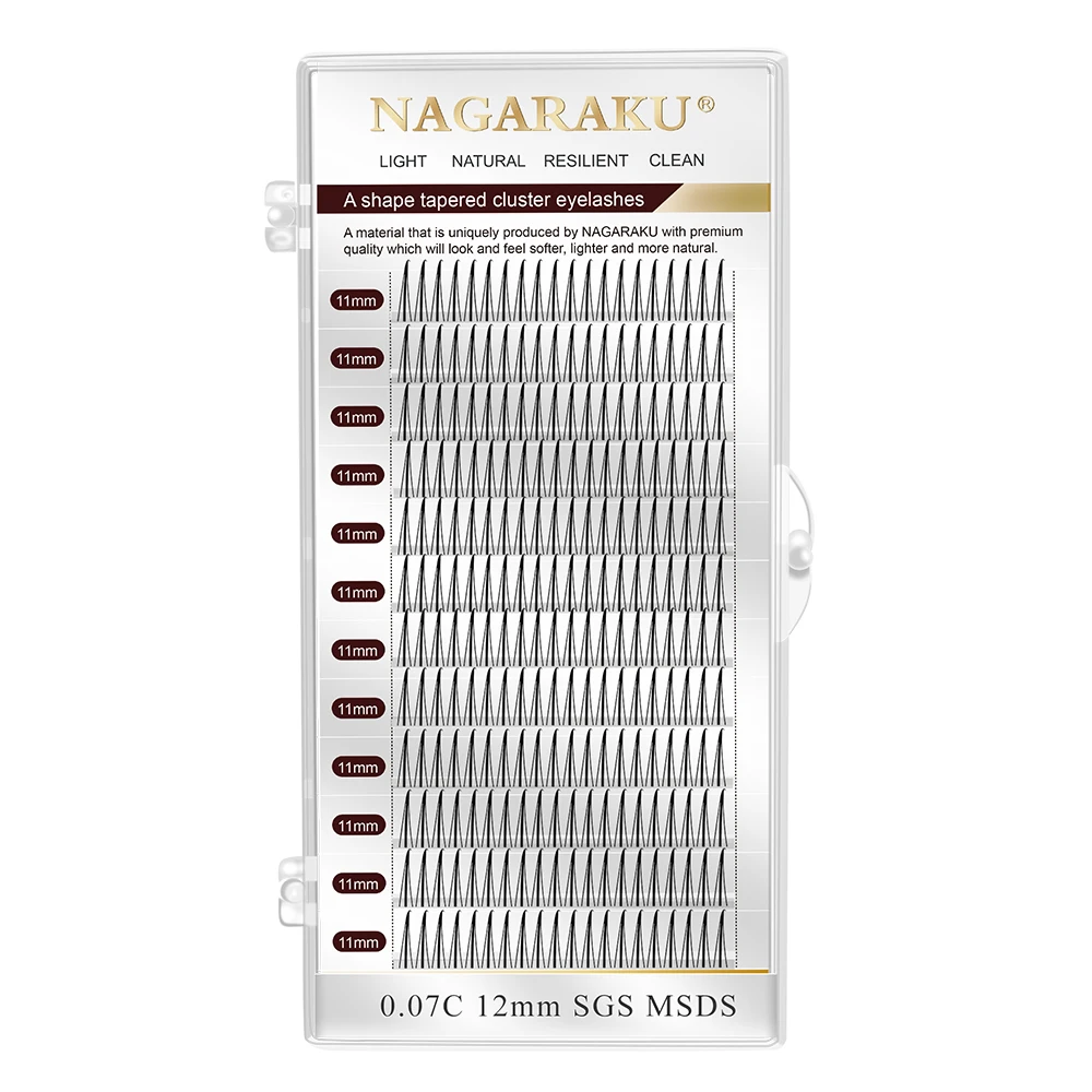 

NAGARAKU A Shape Tapered Cluster Eyelash Extension Individual Premade Volume Fans Lashes Makeup Faux Mink False Eyelashes, Black