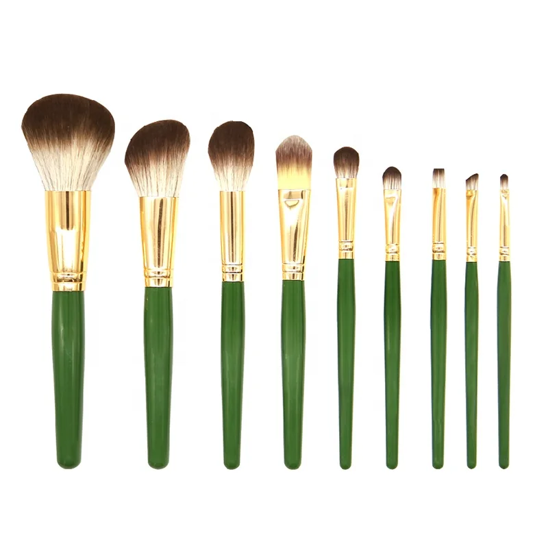 

HZM 9Pcs Custom Best selling Fashion Professional Foundation Soft Beauty Green Makeup Brushes Tools Kabuki Brush Private Label, White