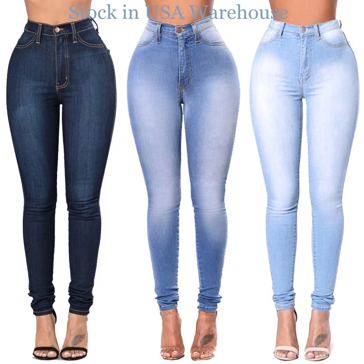 

Basic Women Skinny Jeans Slim fit elastic High Waist Ladies' jeans fit in stock, Customized color