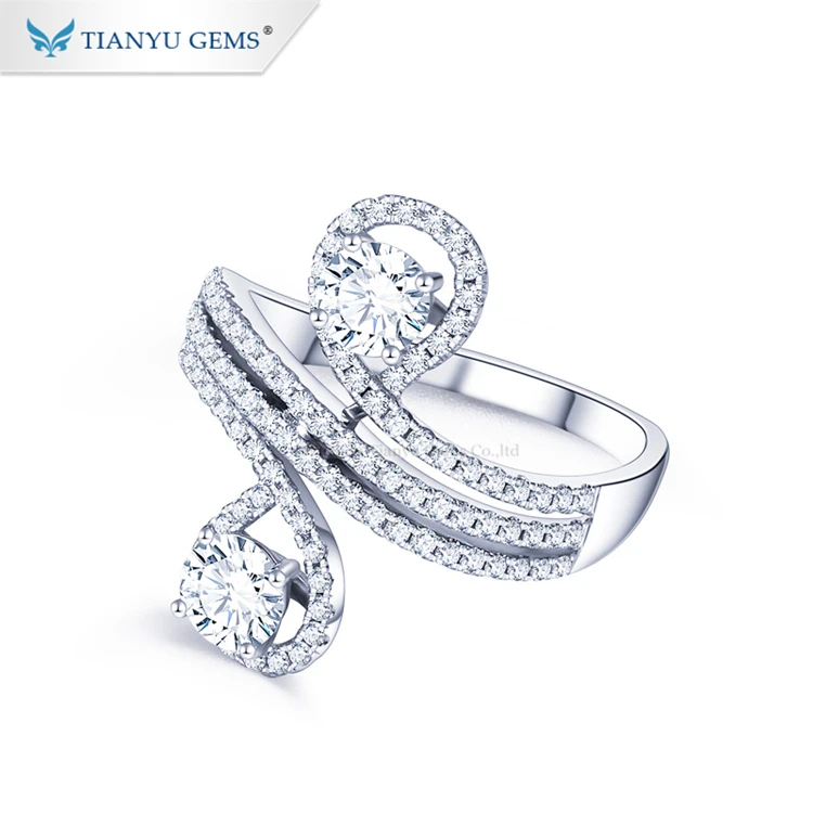 

Tianyu gems latest gold designs for girls double diamond flower ring 10k white gold rings