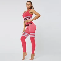 

Best-selling new style Euramerican women dry fit stripe workout gym fitness sports yoga leggings seamless sets 2 piece