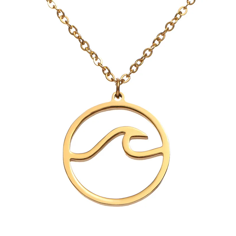 

Summer Beach Jewelry Stainless Steel Wave Pendant Necklace, Silver/gold /rose gold
