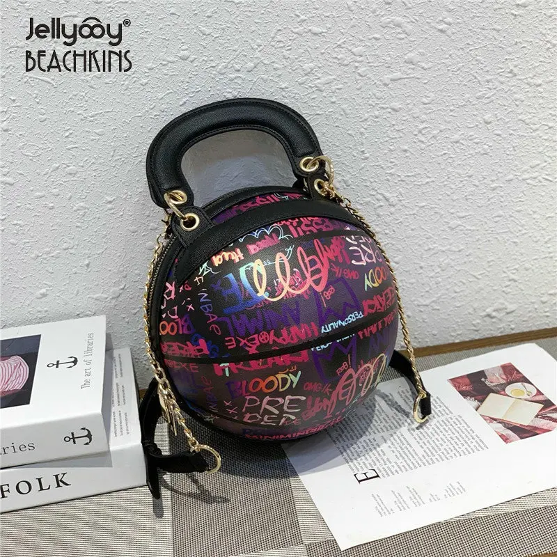 

Jellyooy BEACHKINS New Graffiti Ball Purses Colorful Painted Graffiti Bags Handbag For Women Fashion Basketball Graffiti Bag, 6 colors