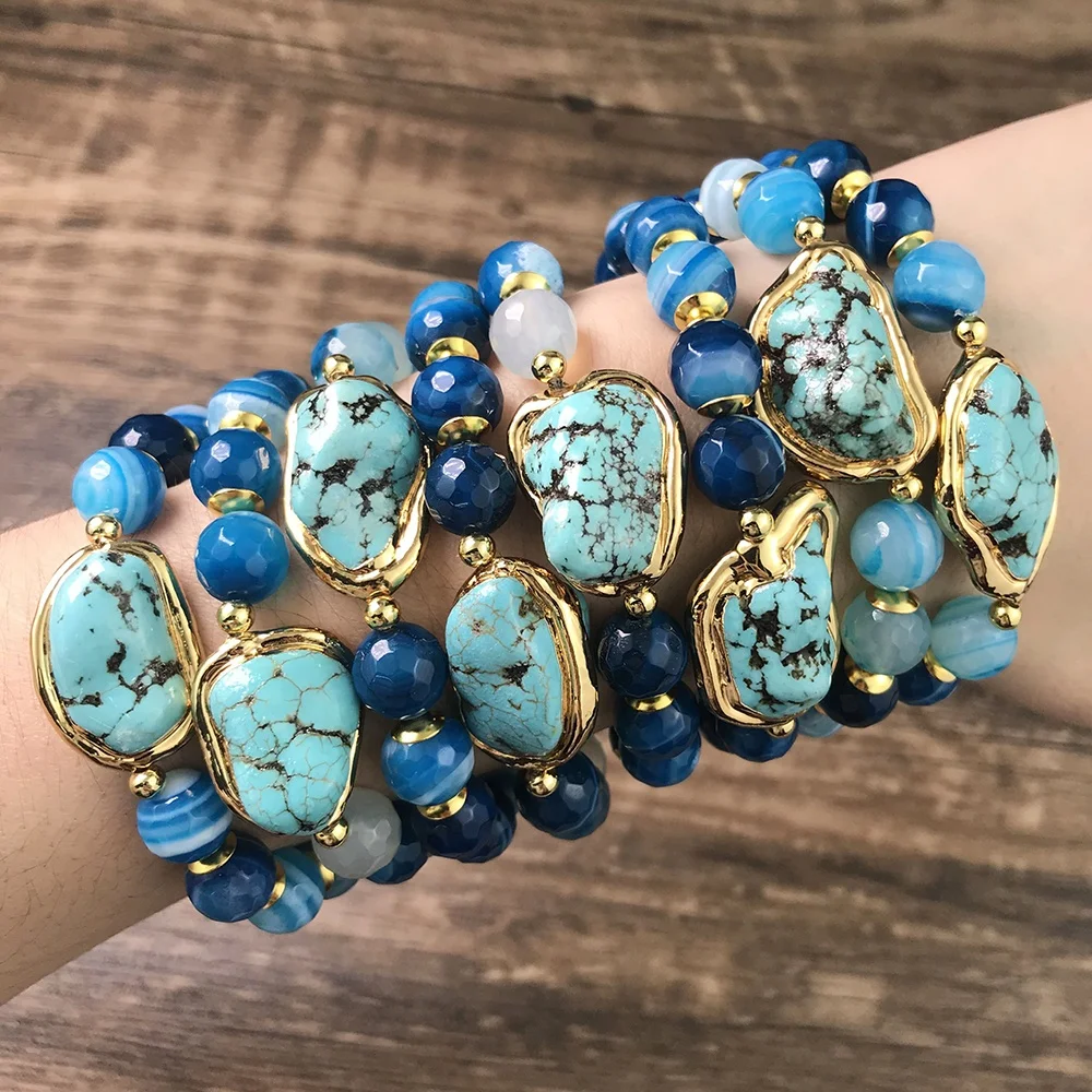 

LS-A734 New arrival! faceted beads bracelet with gold plating turquoise charm bracelet nugget fashion jewelry wholesale