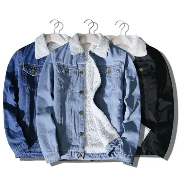 

Winter Polar Fleece Warm Denim Jacket Cowboy Washed Fashion Outwear Man Jacket Male Thicker Cotton Jean Jacket, Customized color