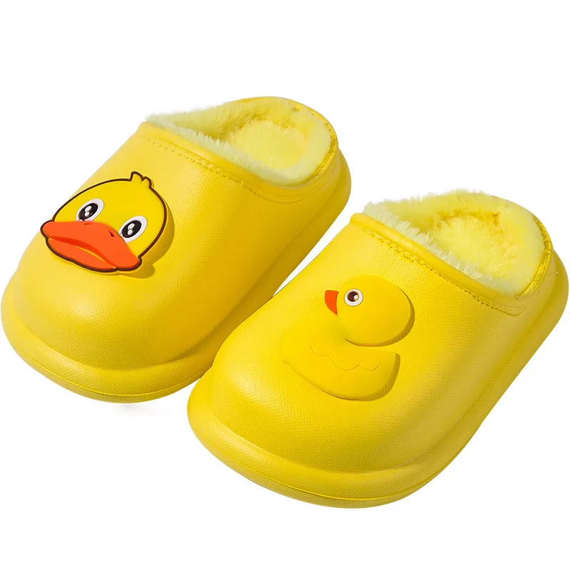 

Kids Baby Waterproof cotton slippers Unisex winter for home wear thick soled anti slip warm plush slippers, Yellow duck, pink rabbit, blue dragon