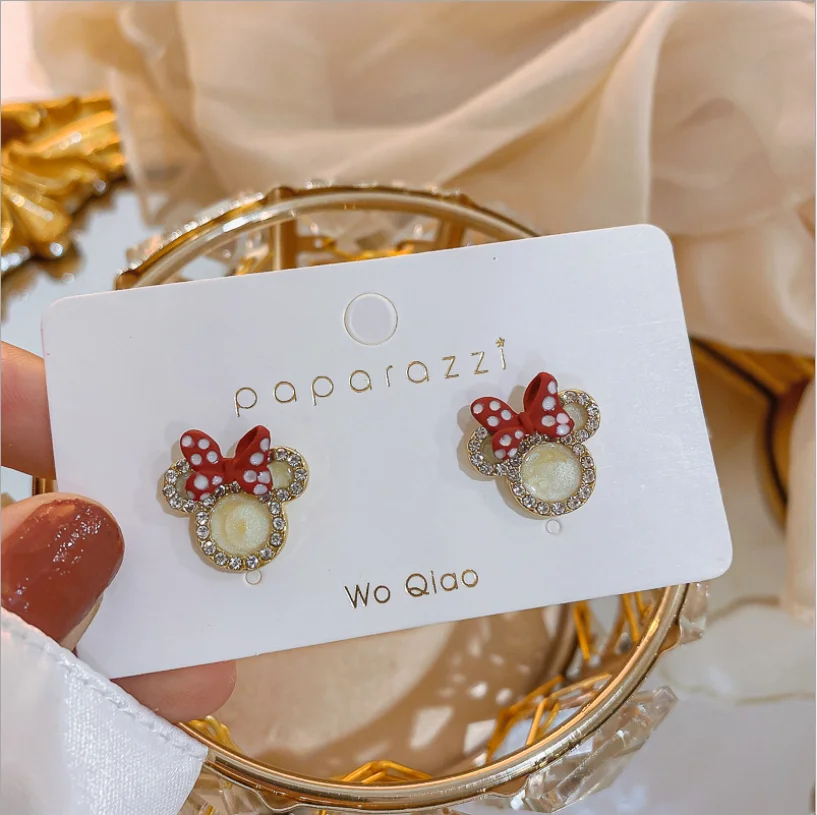 

S925 Silver Needle Diamond Earrings Mickey Bow Stud Earrings Jewelry, 2 colors