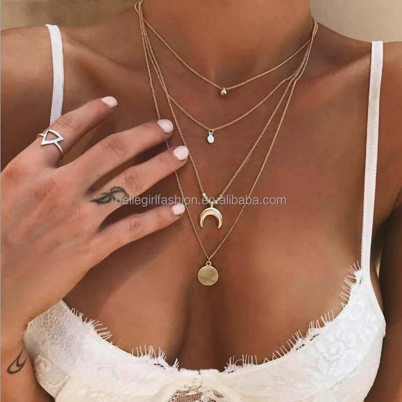 

BELLEGIRL wholesale imitation jewelry pearl pendant stainless steel choker multi layer imitation cross heart pendant necklace, Gold color