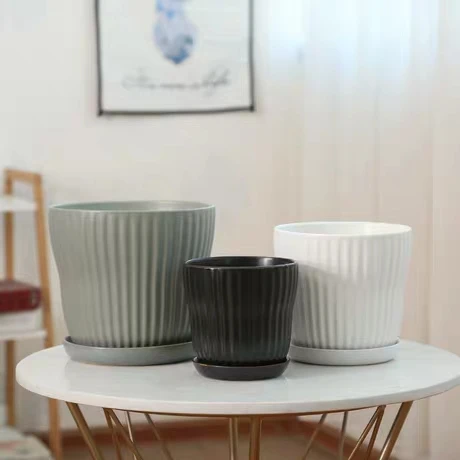 
North Europe simple ceramic flowerpot table top phalaenopsis orchid belt tray custom Chinese manufacturer 