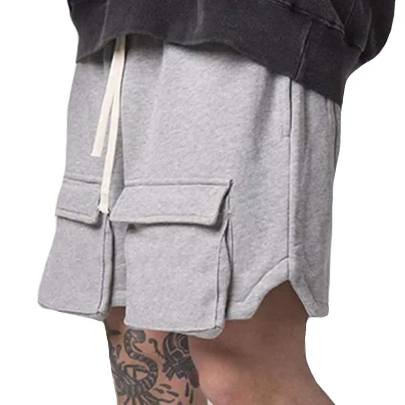 

High Quality Summer Drawstring Plain Loose Multi Pocket Running Fitness Cotton Mens Sweat Jogger Shorts, 2colors in stock