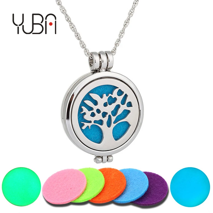 

Glowing Perfume aroma locket pendant necklace Jewelry vintage luminous cross tree aromatherapy essential oil diffuser necklace, Colorful