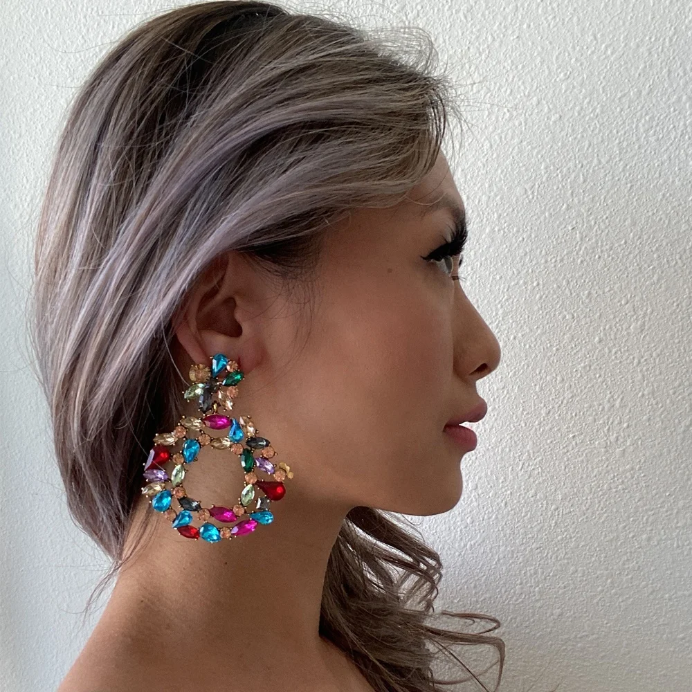 

Kaimei Luxury crystal big earrings for women 2019 circle pendant colorful statement earrings large rhinestone earrings jewelry, Many colors fyi