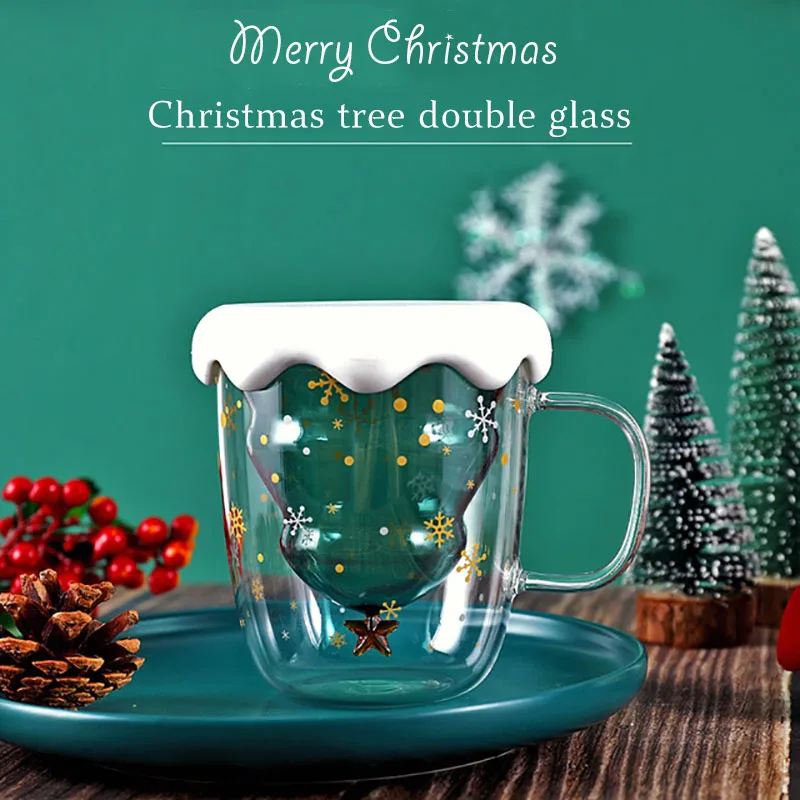 

2021 China wholesale new product Christmas tree glass cup with handle with lid