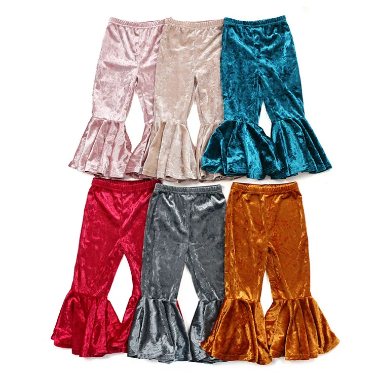 

New Fashion Baby Girls Flare Pants Multiple Colors Velvet Kids Ruffle Bell-bottomed Pants Wholesale Children's Wear, Pink