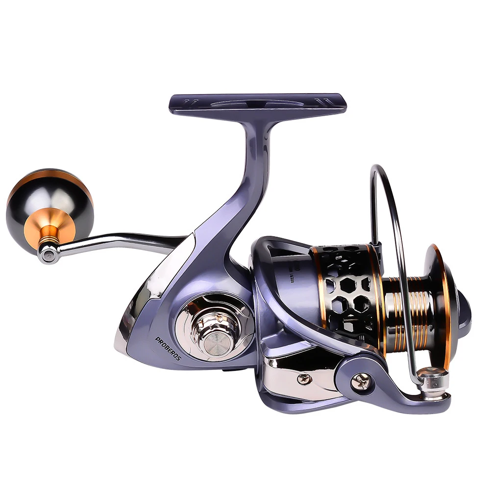 

WeiHe 4+1BB Fishing Reel Full Metal Wire Cup Sea Fishing Long Cast Spinning Fishing Reel DR2000-7000, Sliver+gold