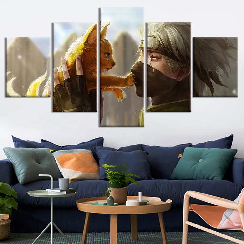 

5pcs Anime Naruto Canvas Wall Picture Kakashi and Cat Poster NARUTO Anime Poster Comics Art Canvas Paintings Home Decor, Multiple colours