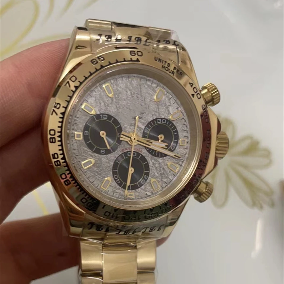 

ROL luxury gold case Speed measurement bezel 316L black dial mechanical watch, 3color