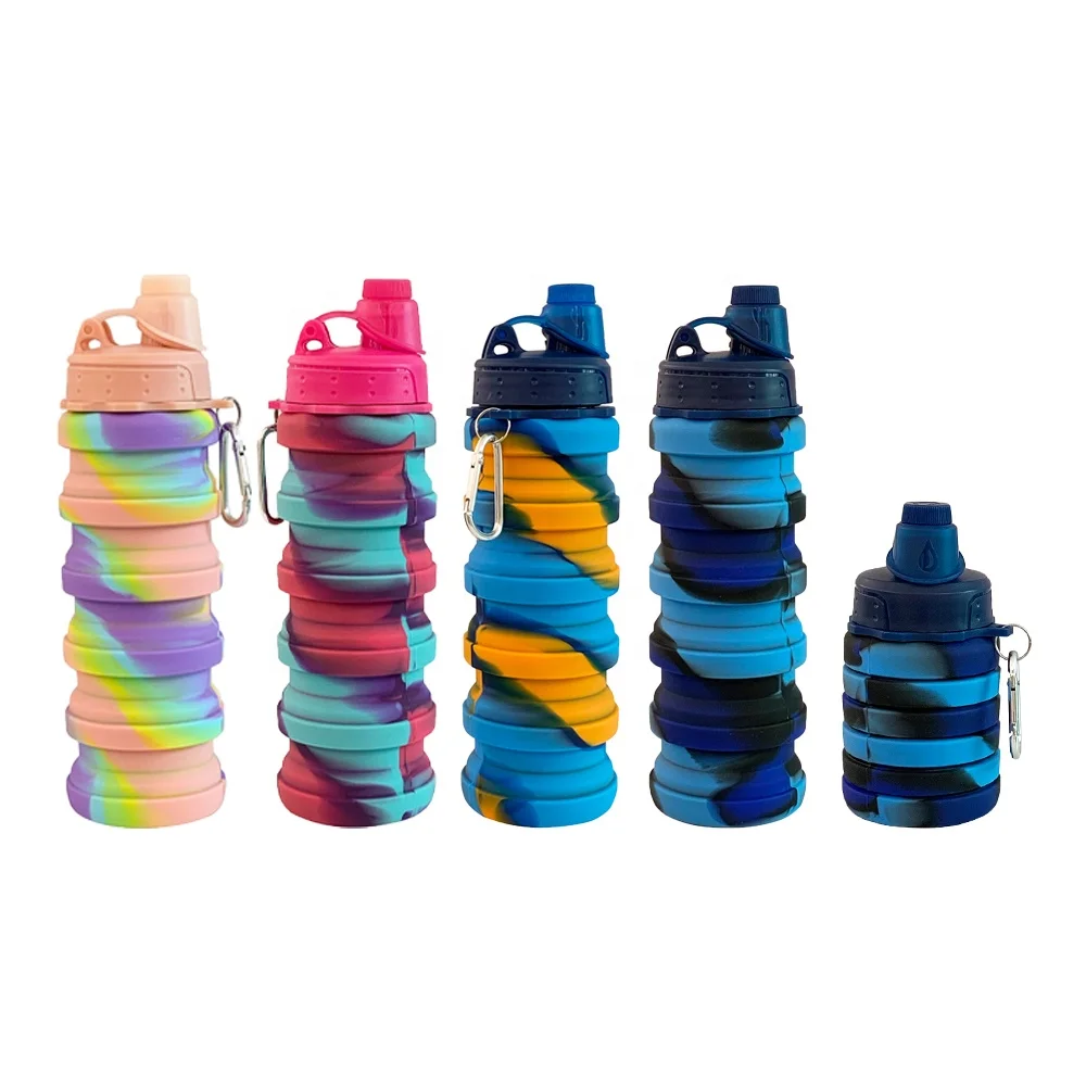 

Wholesale Folding Multifunctional Collapsible Silicone Cup 500ml Folding Sport Water Bottle Retractable Travel drink bottle, Multicolor