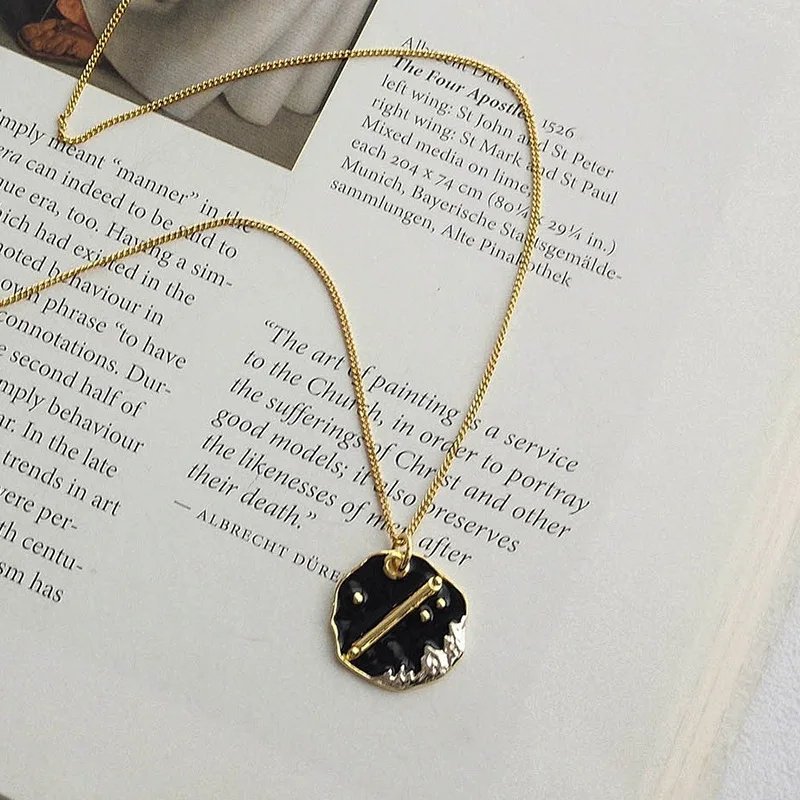 

Vintage Gold Plated 925 Sterling Silver Black Enamel Coin Necklace, As shown in the picture