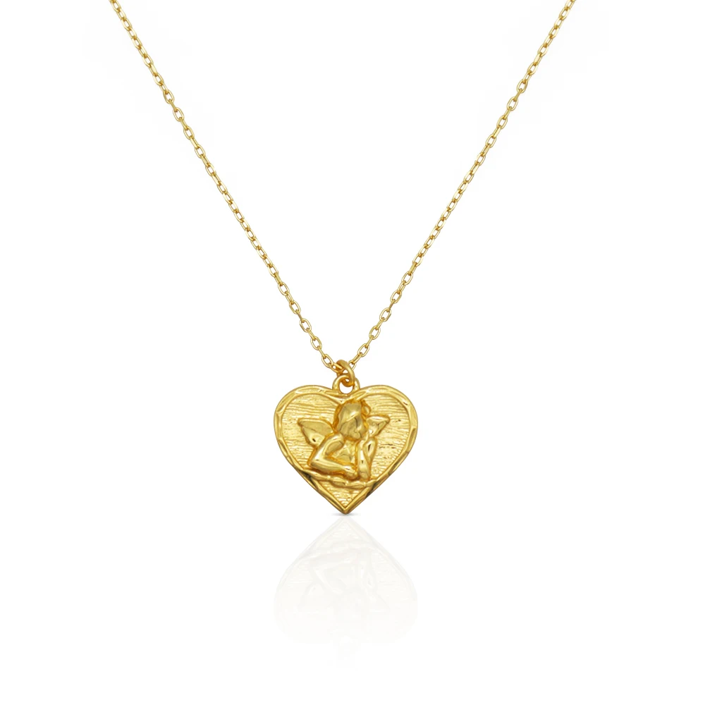 

Chris April in stock romantic 925 Sterling silver gold plated heart shape angel pendant necklace, Yellow gold