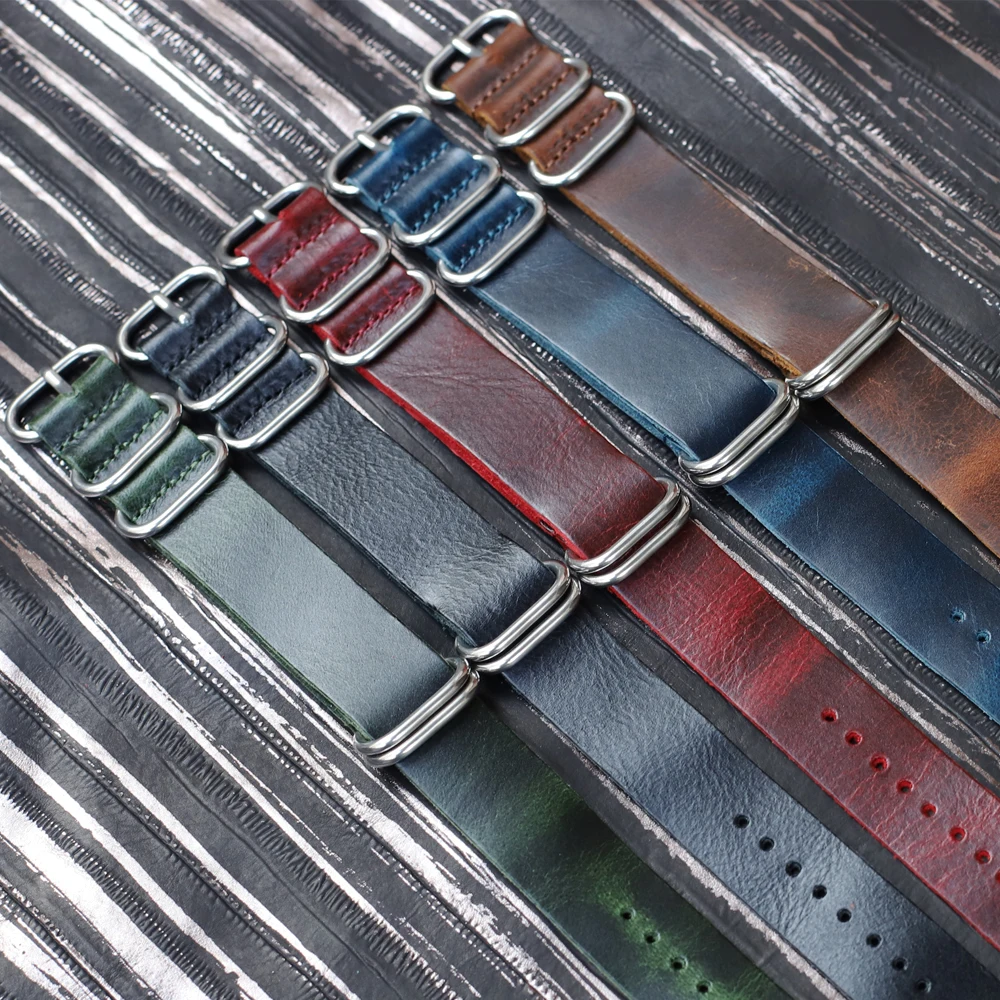 

2021 New Leather Nato Strap 18mm 20mm 22mm 24mm Multi-color Zulu Strap Handmade Comfortable Full Grain Leather Watch Strap, Black/red/blue/coffee/green