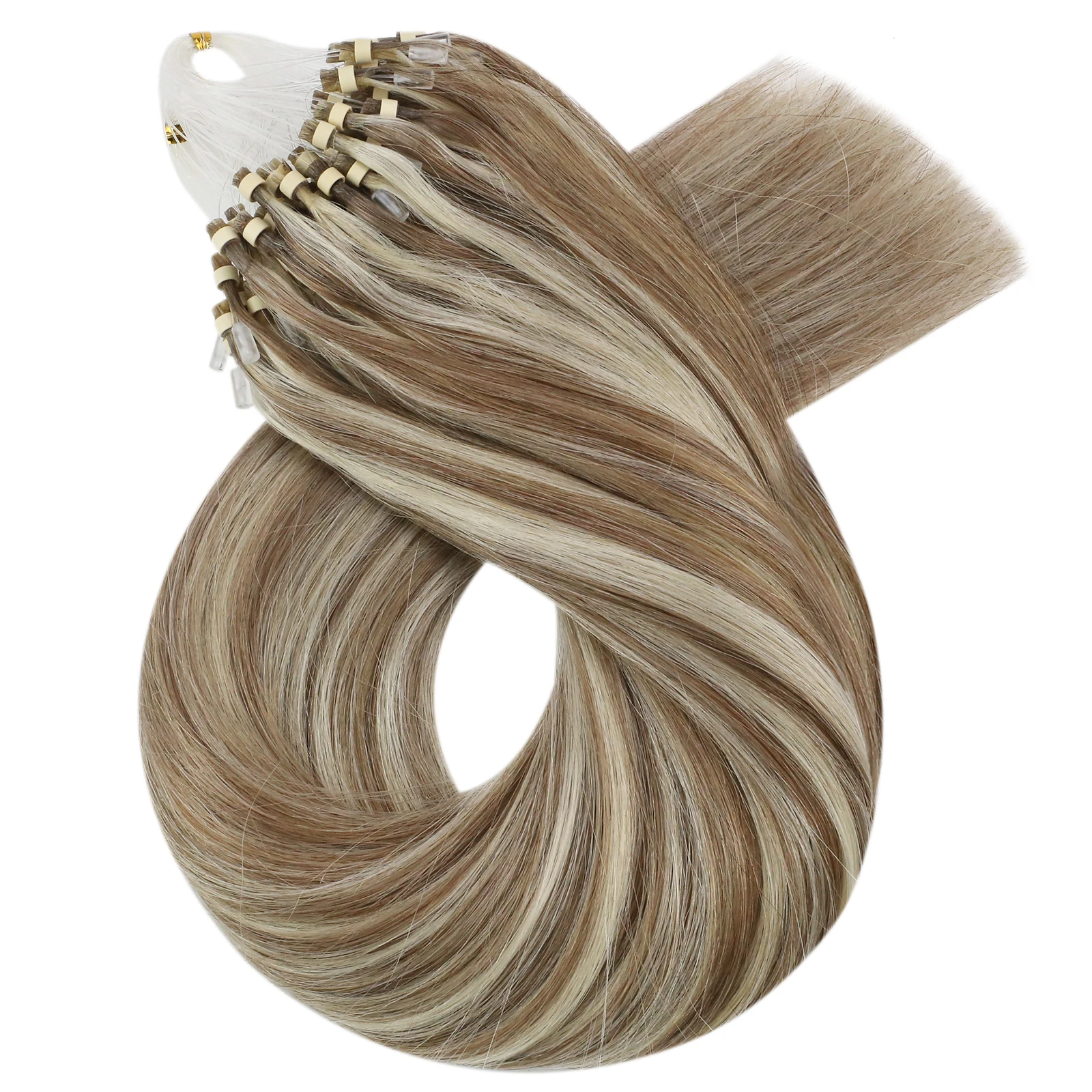 

Moresoo Brown Mixed With Platinum Blonde Micro Brazilian Remy Micro Loop Ring Hair Extensions, #p9a/60 brown mixed with platinum blonde