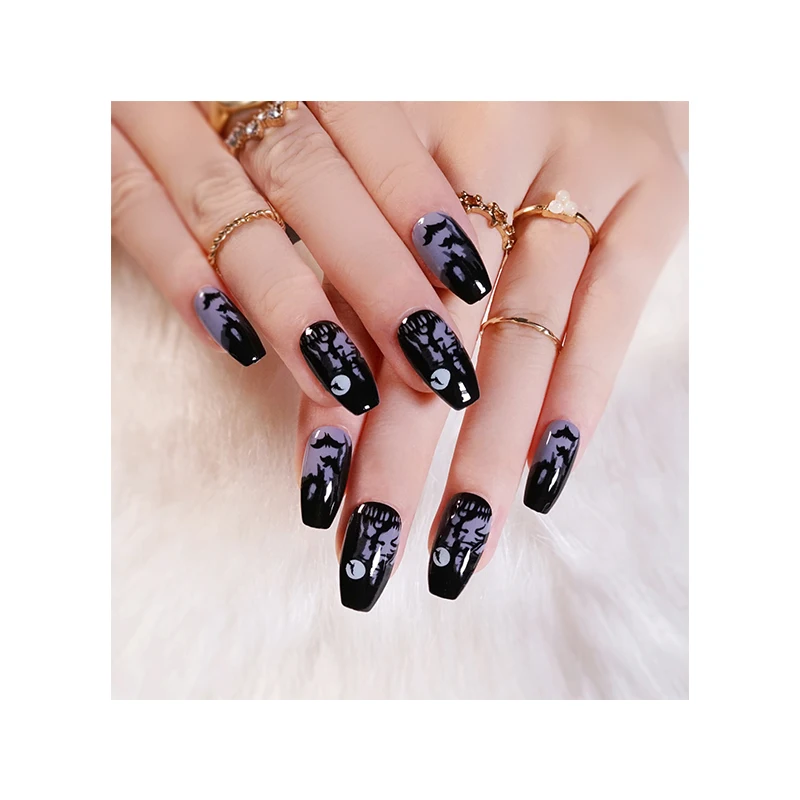 

Hp312 2021 Hot Horror styles skeleton bat and eyes halloween nail charms long style short style removable halloween false nail