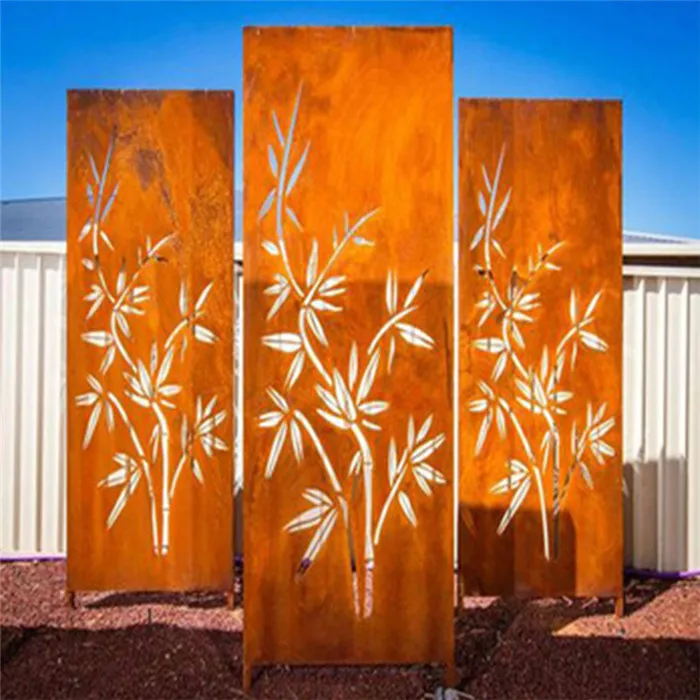 

laser cut metal screens privacy metal Outdoor Garden Art, Rust red