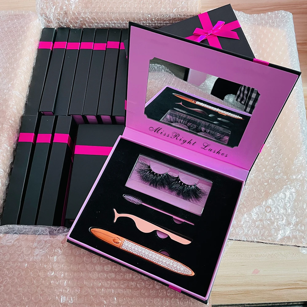 

Wholesale Vendor 25mm Fluffy 30mm 20mm wispy real Mink Eyelashes Sets Natural Wispy 3D False Eyelashes with customized boxes