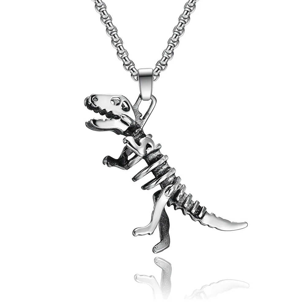 

Vintage men's hip-hop stainless steel dinosaur skeleton pendant necklace