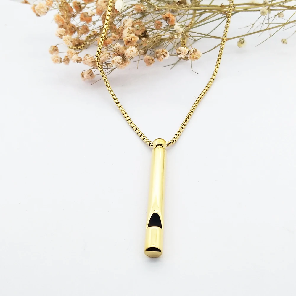 

Breathing Necklace Whistle Collar De Acero Inoxidable Stainless Steel 18 K Gold Plated Jewelry Anxiety Relief Necklace